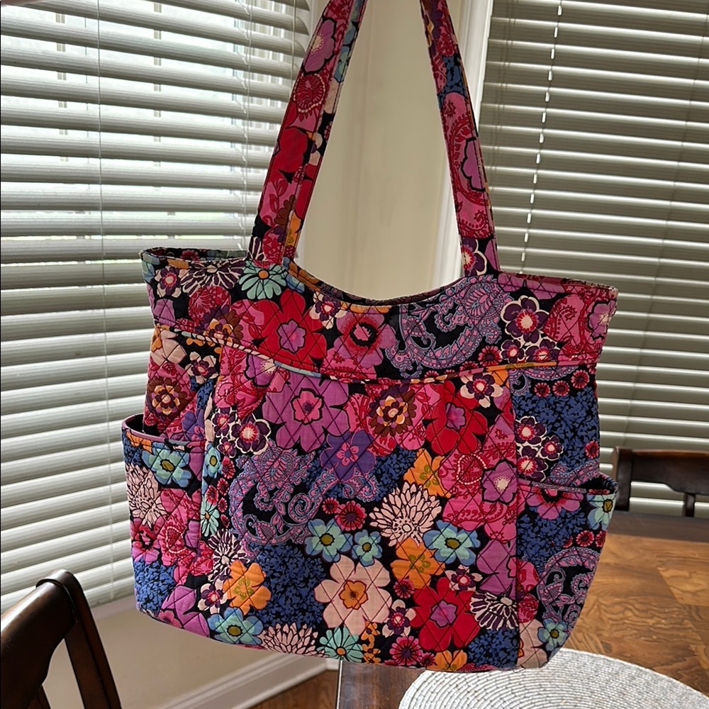 Vera Bradley Vibrant Pink and Blue Floral Tote with Sturdy Handles